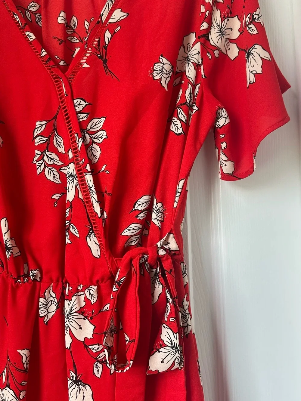 Sienna Sky Red Floral Wrap Dress with Tie Waist